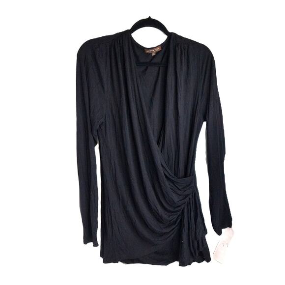 Vintage Adrienne Vittadini Studio Whimsigoth Black Knit Wrap Top Size XL New - Picture 1 of 7